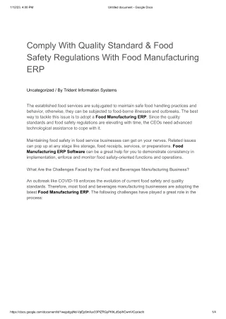 Comply With Quality Standard & Food Safety Regulations With Food Manufacturing