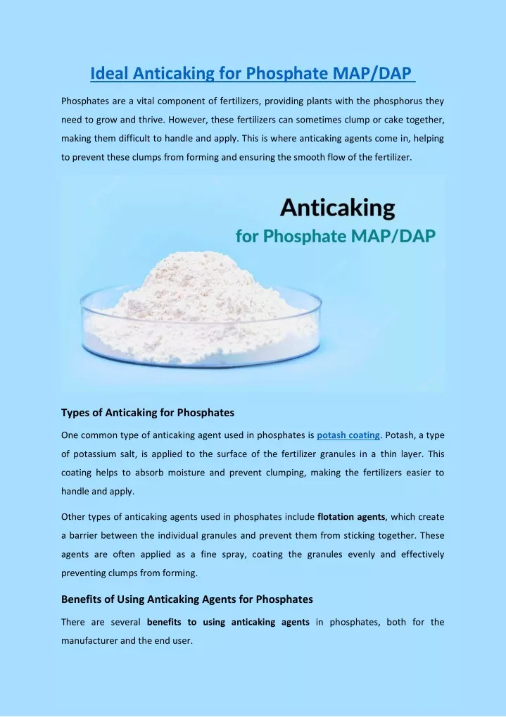ideal anticaking for phosphate map dap