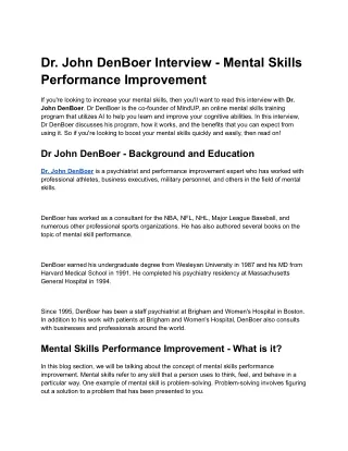 Dr John DenBoer Interview - Mental Skills Performance Improvement