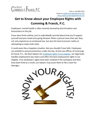 Get to Know about your Employee Rights with Cummings & Franck, P.C.