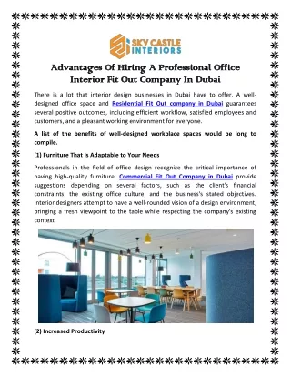 Advantages Of Hiring A Professional Office Interior Fit Out Company In Dubai