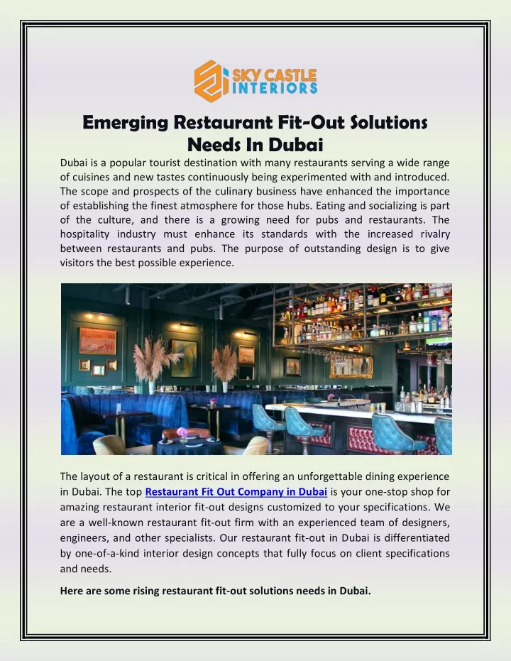 emerging restaurant fit out solutions needs