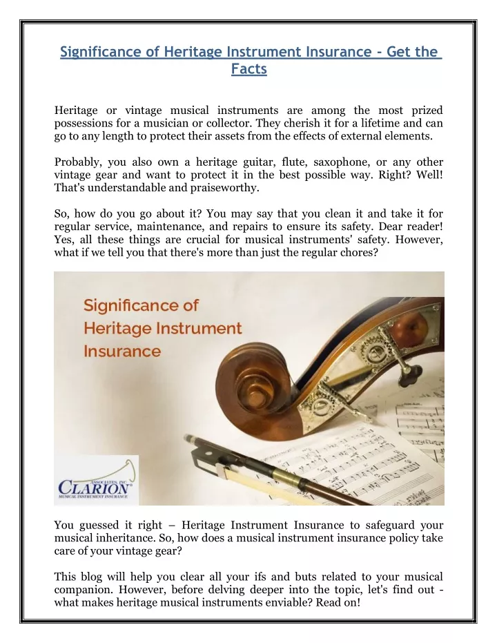 significance of heritage instrument insurance