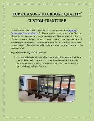 Top Reasons To Choose Quality Custom Furniture