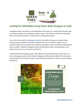 Looking for Affordable Living Green Walls Designer in India