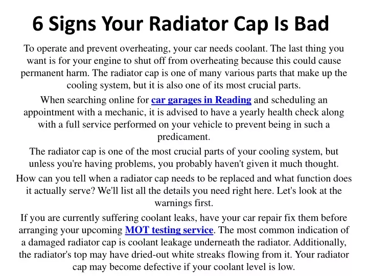 6 signs your radiator cap is bad