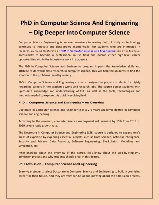 PhD in Computer Science And Engineering – Dig Deeper into Computer Science