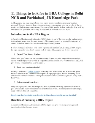 11 Things to look for in BBA College in Delhi NCR and Faridabad_ JB Knowledge Park