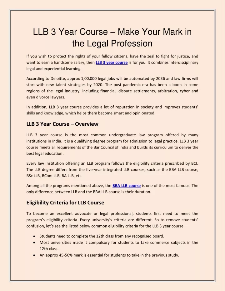 llb 3 year course make your mark in the legal