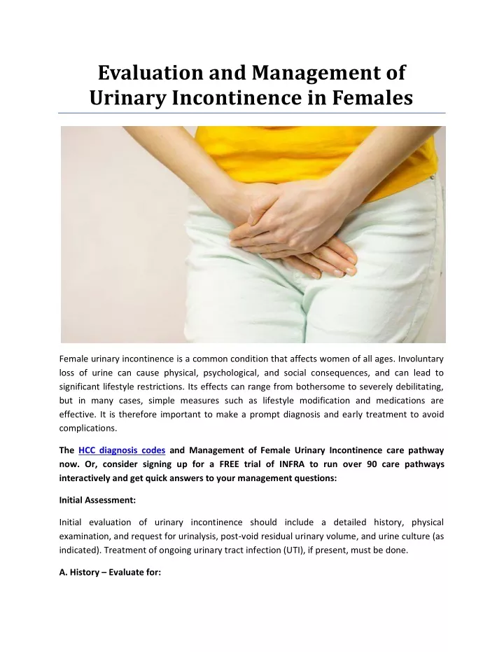 evaluation and management of urinary incontinence