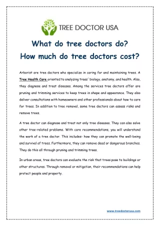 what do tree doctors do how much do tree doctors