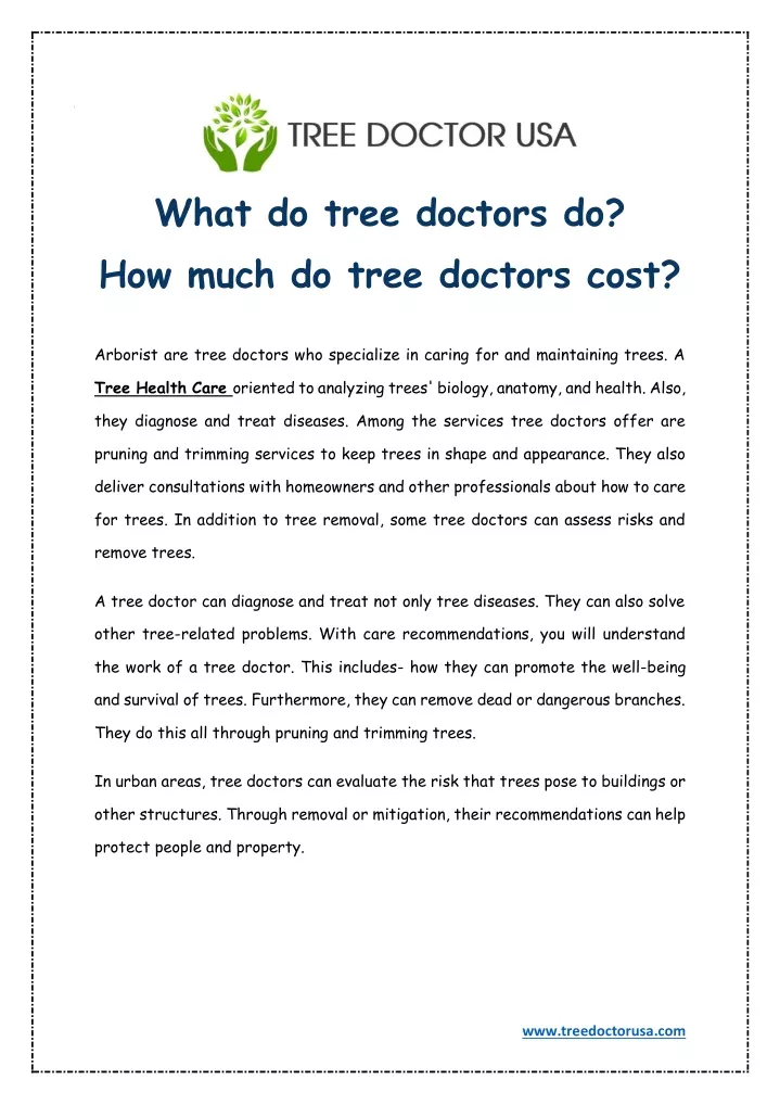 what do tree doctors do how much do tree doctors