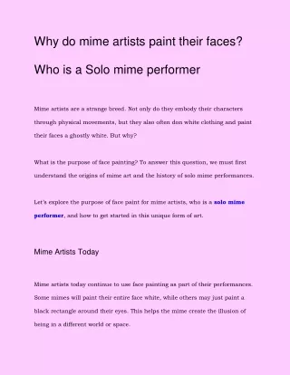 Why do mime artists paint their faces_ Who is a Solo mime performer