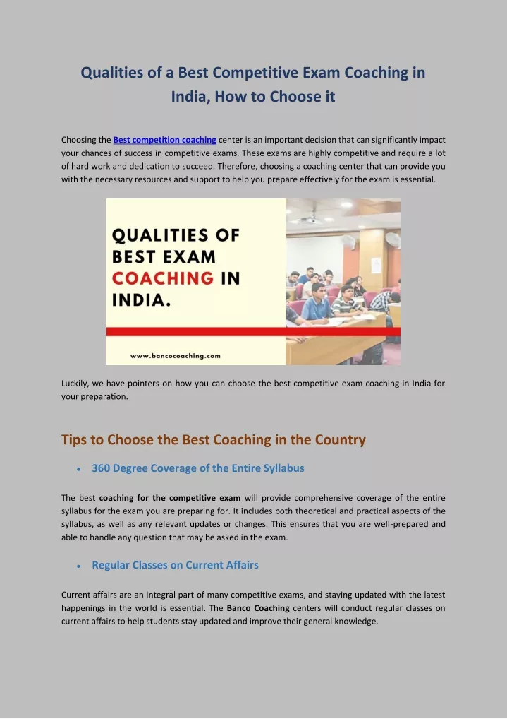 qualities of a best competitive exam coaching