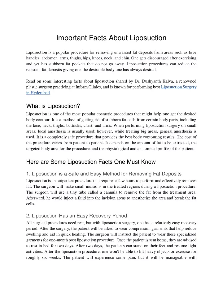 important facts about liposuction