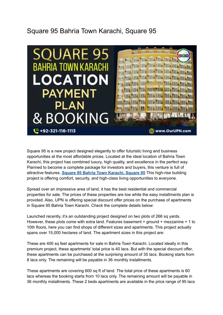 square 95 bahria town karachi square 95