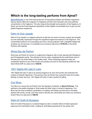 which is the long lasting perfume from ajmal