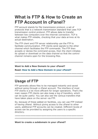 what is ftp how to create an ftp account in cpanel