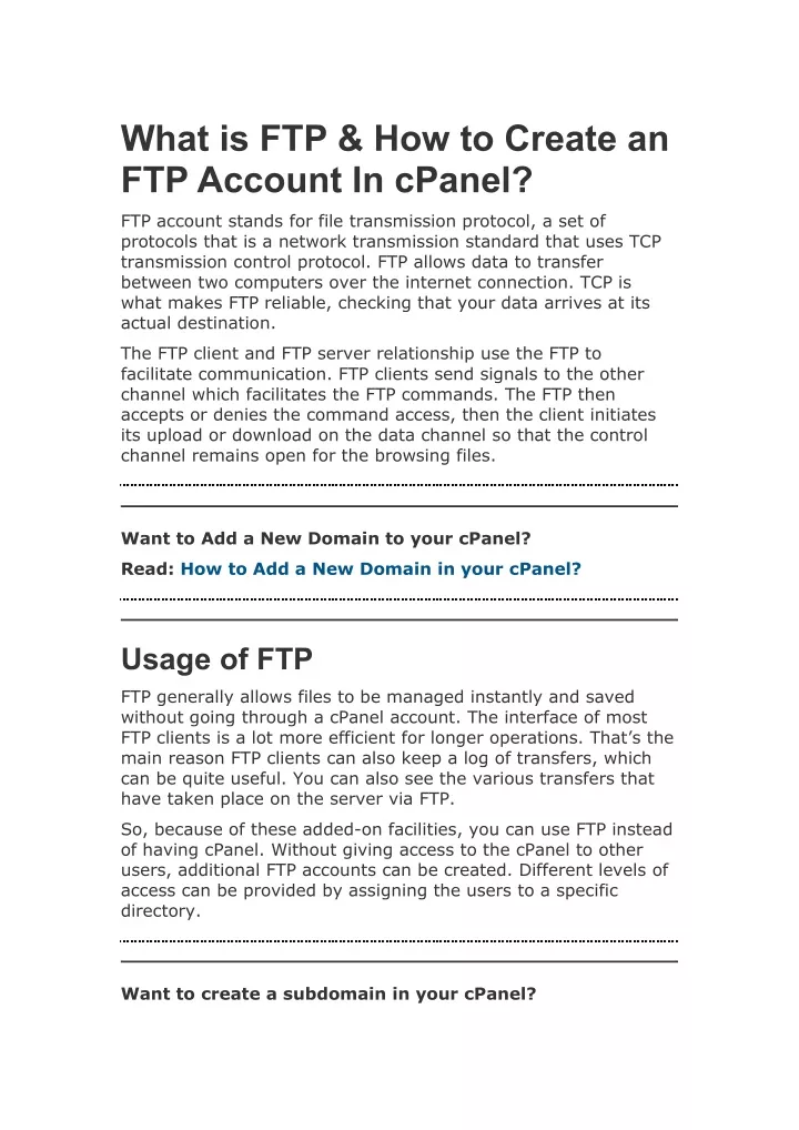 what is ftp how to create an ftp account in cpanel