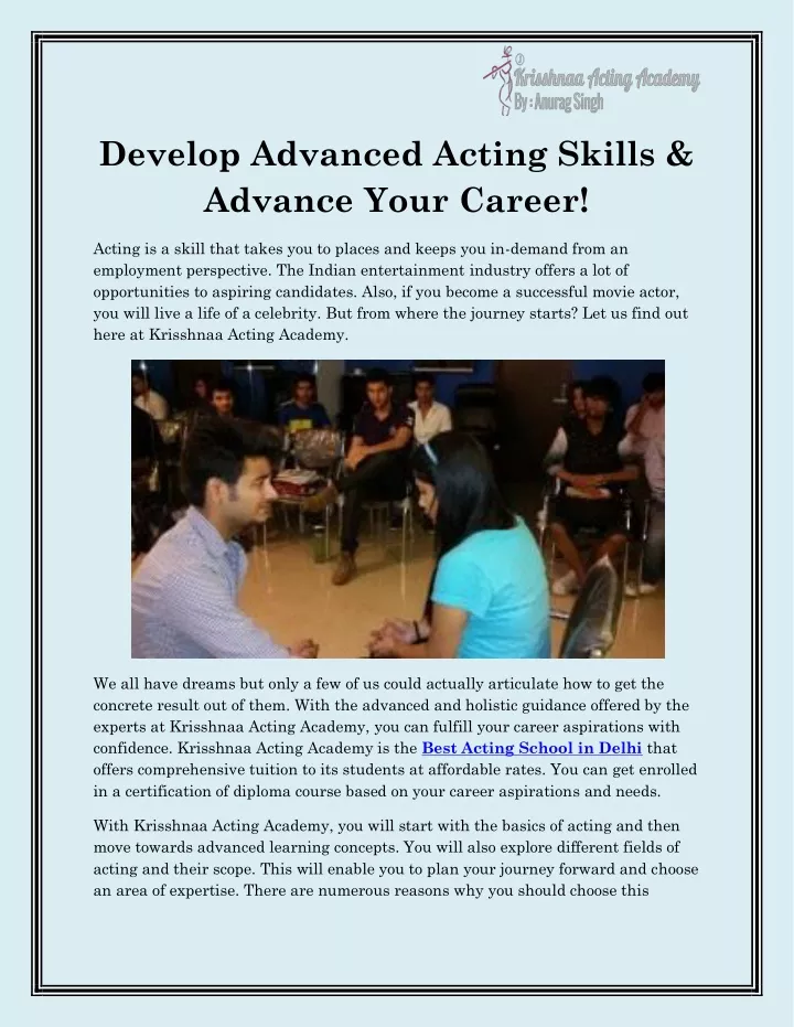 develop advanced acting skills advance your career