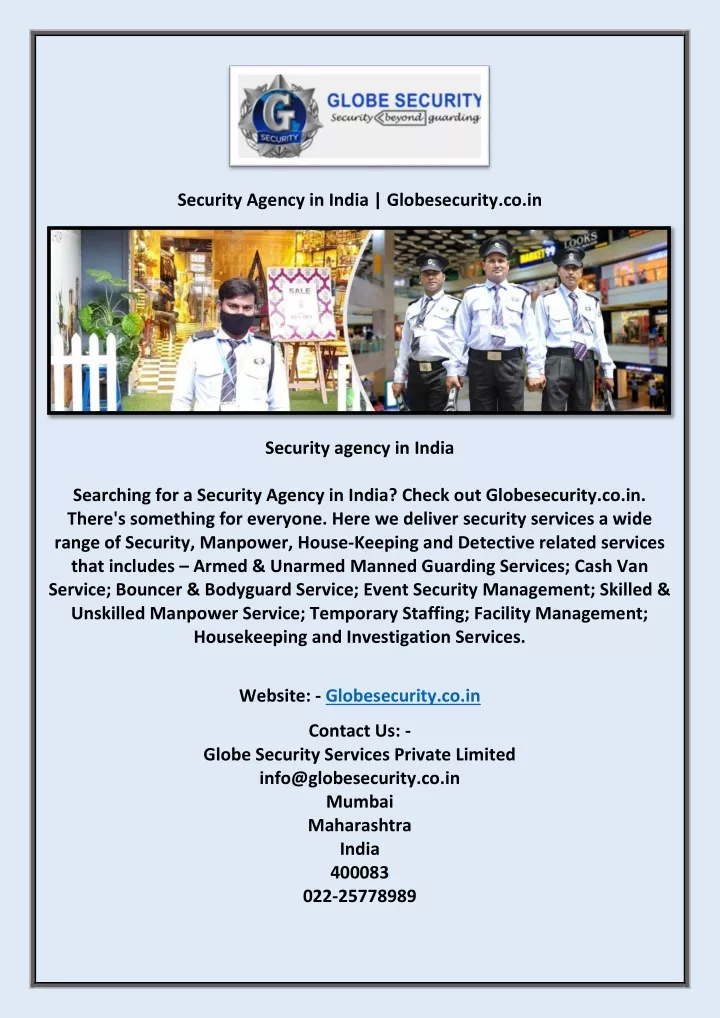 security agency in india globesecurity co in
