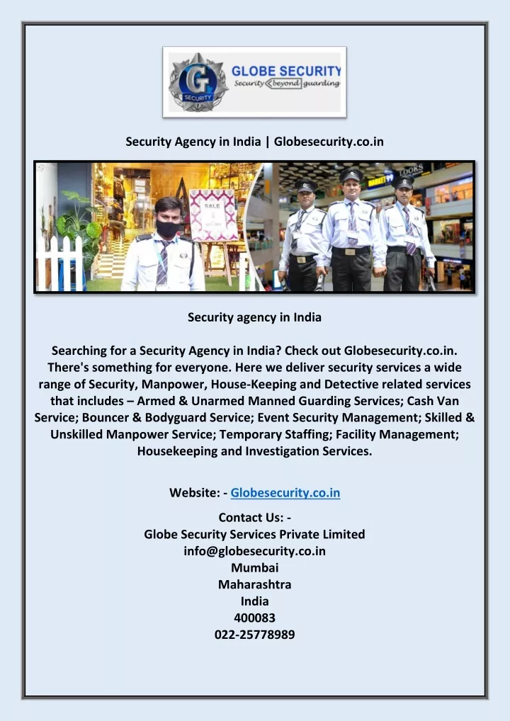 PPT - Security Agency in India | Globesecurity.co.in PowerPoint