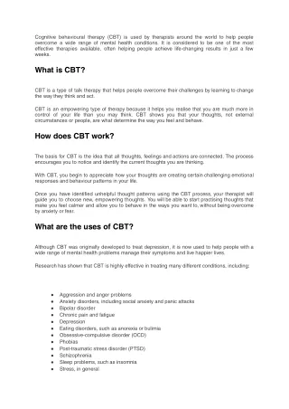 What Are the Uses and Benefits of Cognitive Behavioural Therapy_