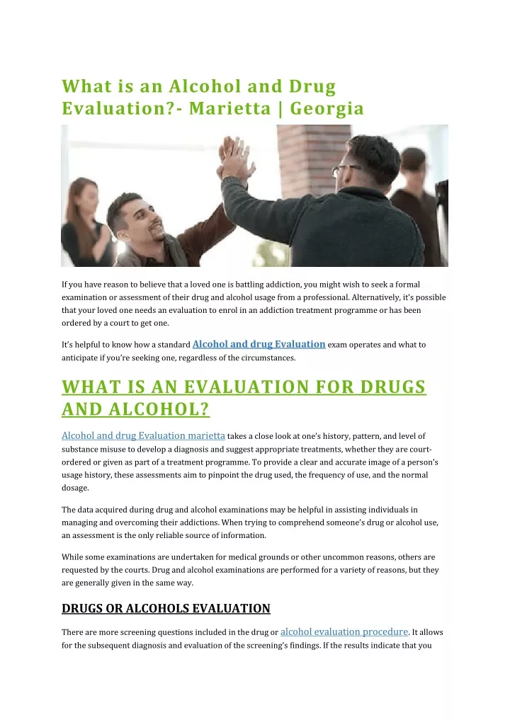 what is an alcohol and drug evaluation marietta