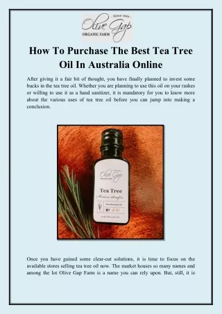 How To Purchase The Best Tea Tree Oil In Australia Online