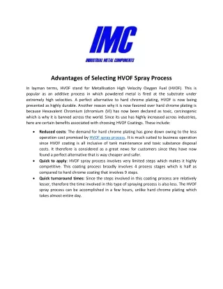 advantages of selecting hvof spray process