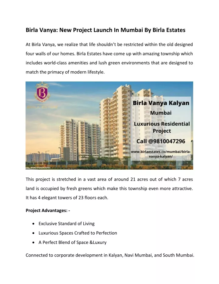 birla vanya new project launch in mumbai by birla