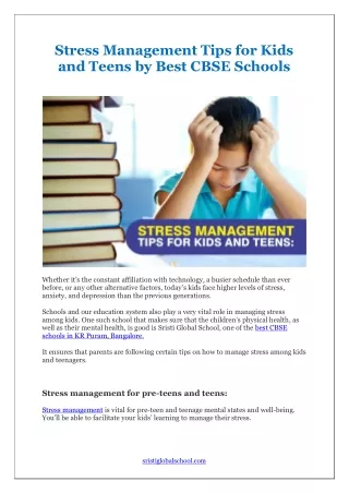 Stress Management Tips for Kids and Teens By Best CBSE Schools