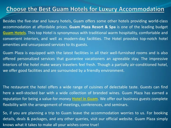 choose the best guam hotels for luxury accommodation