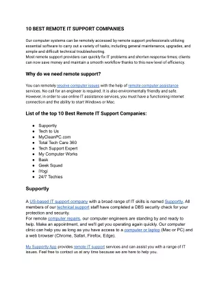10 BEST REMOTE IT SUPPORT COMPANIES