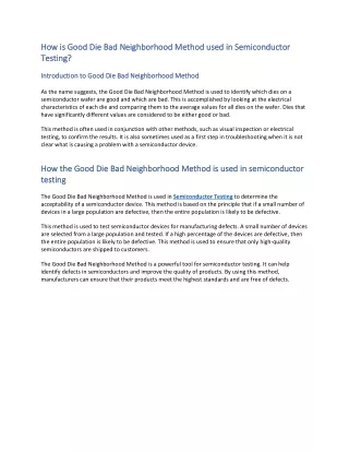 How is Good Die Bad Neighborhood Method used in Semiconductor Testing