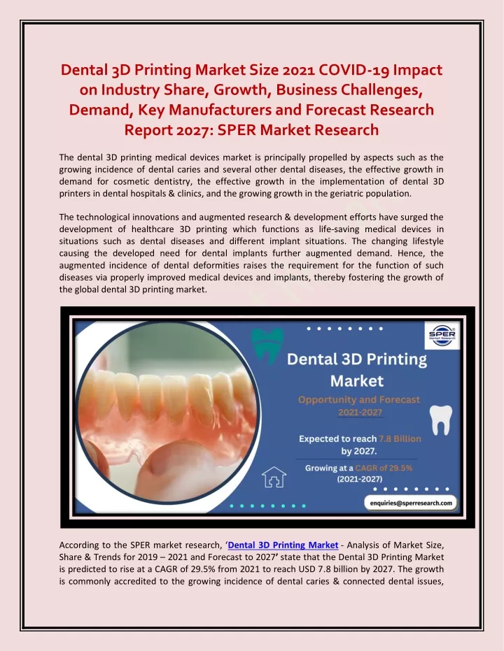 dental 3d printing market size 2021 covid