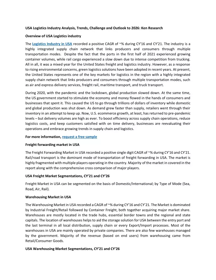 usa logistics industry analysis trends challenge