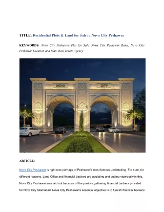 Residential land  and plots for sale in nova city peshawar