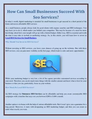How Can Small Businesses Succeed With Seo Services?