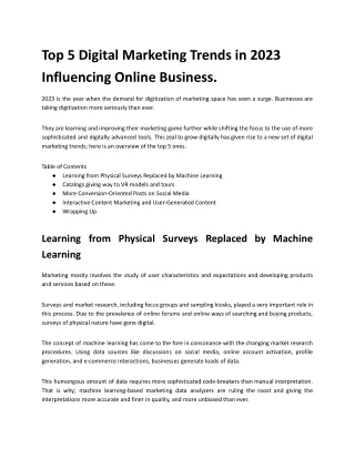Top 5 Digital Marketing Trends in 2023 Influencing Online Business