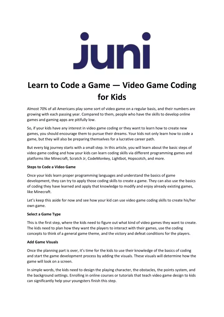 learn to code a game video game coding for kids