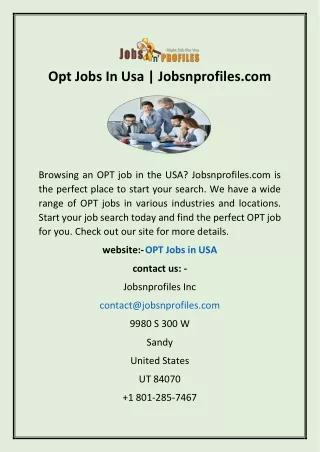 Opt Jobs In Usa | Jobsnprofiles.com