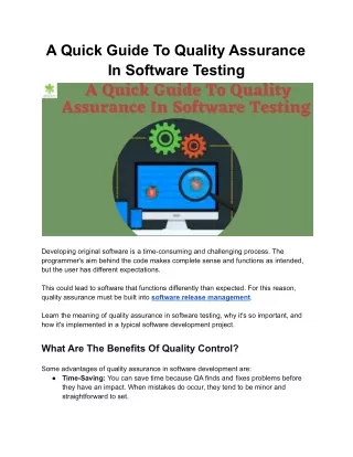 a quick guide to quality assurance in software
