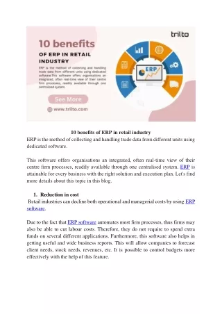 10 benefits of ERP in retail industry