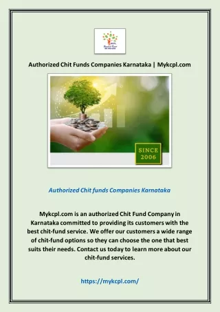 Authorized Chit Funds Companies Karnataka | Mykcpl.com