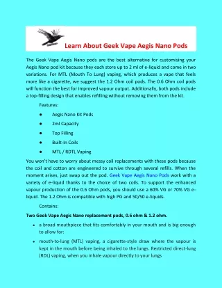 learn about geek vape aegis nano pods