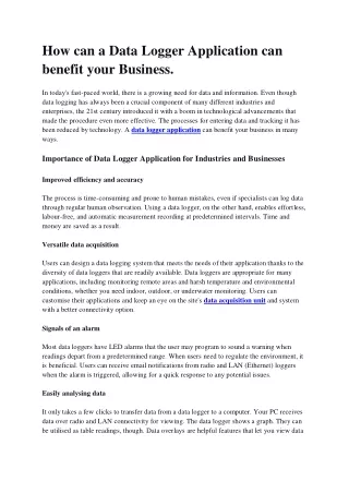 How can a Data Logger Application can benefit your Business.