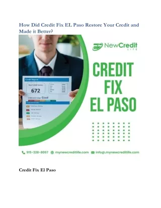 How Did Credit Fix EL Paso Restore Your Credit and Made it Better