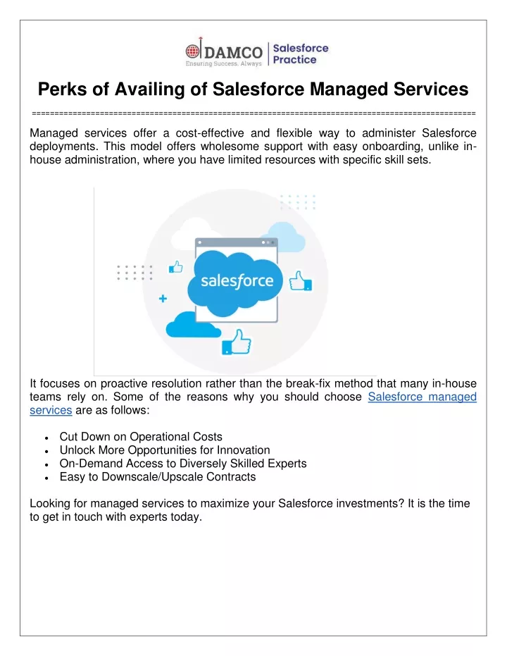 perks of availing of salesforce managed services