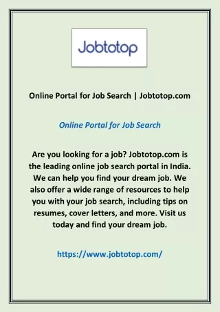 Online Portal for Job Search | Jobtotop.com